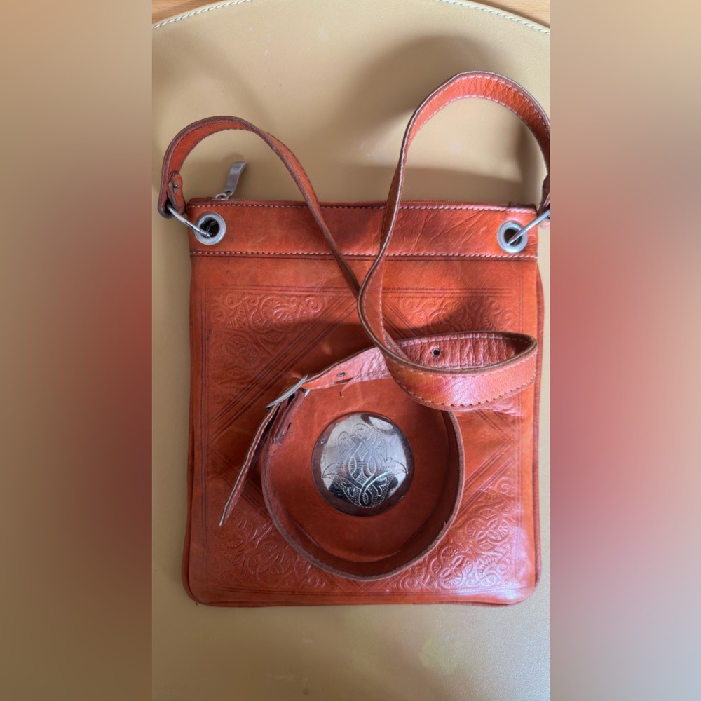 Moroccan leather handcrafted shoulder bag